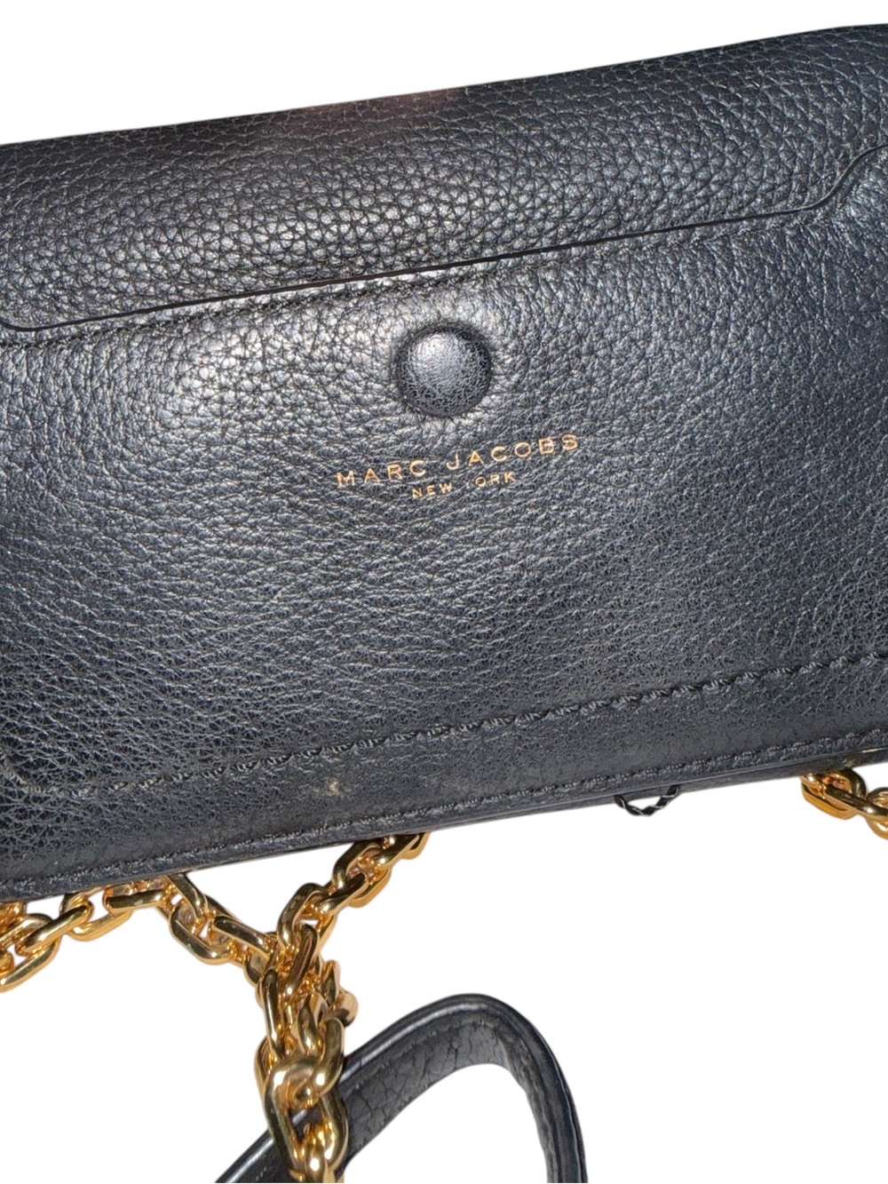 Marc Jacobs Black Pebbled Leather Crossbody with Gold Chain Strap